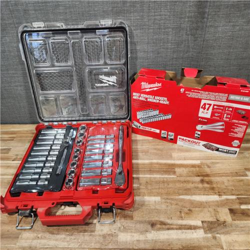 HOUSTON LOCATION - AS-IS (APPEARS LIKE NEW) MILWAUKEE 1/2 DRIVE METRIC & SAE RATCHET AND SOCKET SET