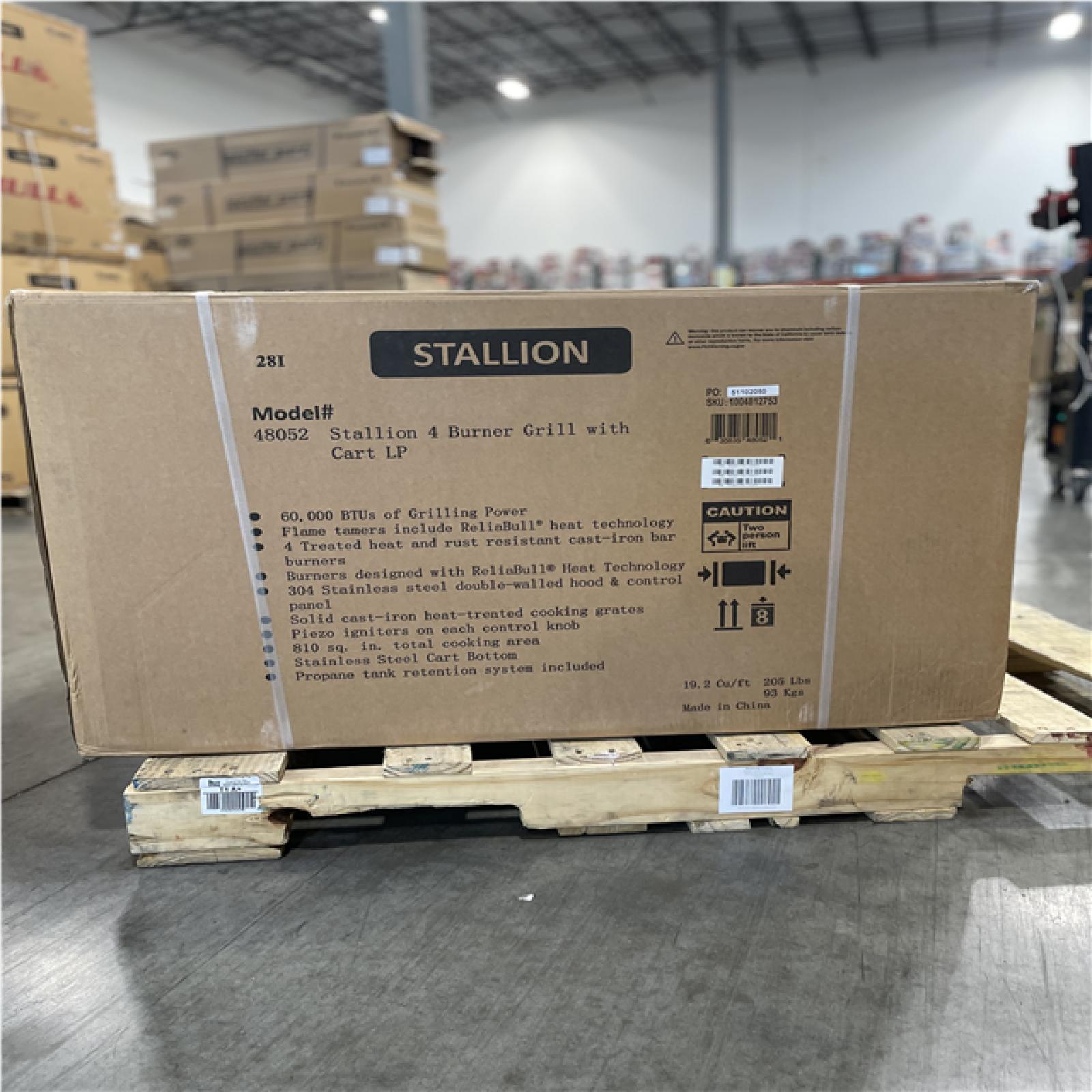 DALLAS LOCATION- NEW! BULL Stallion 4-Burner Cart Propane Grill in Stainless Steel