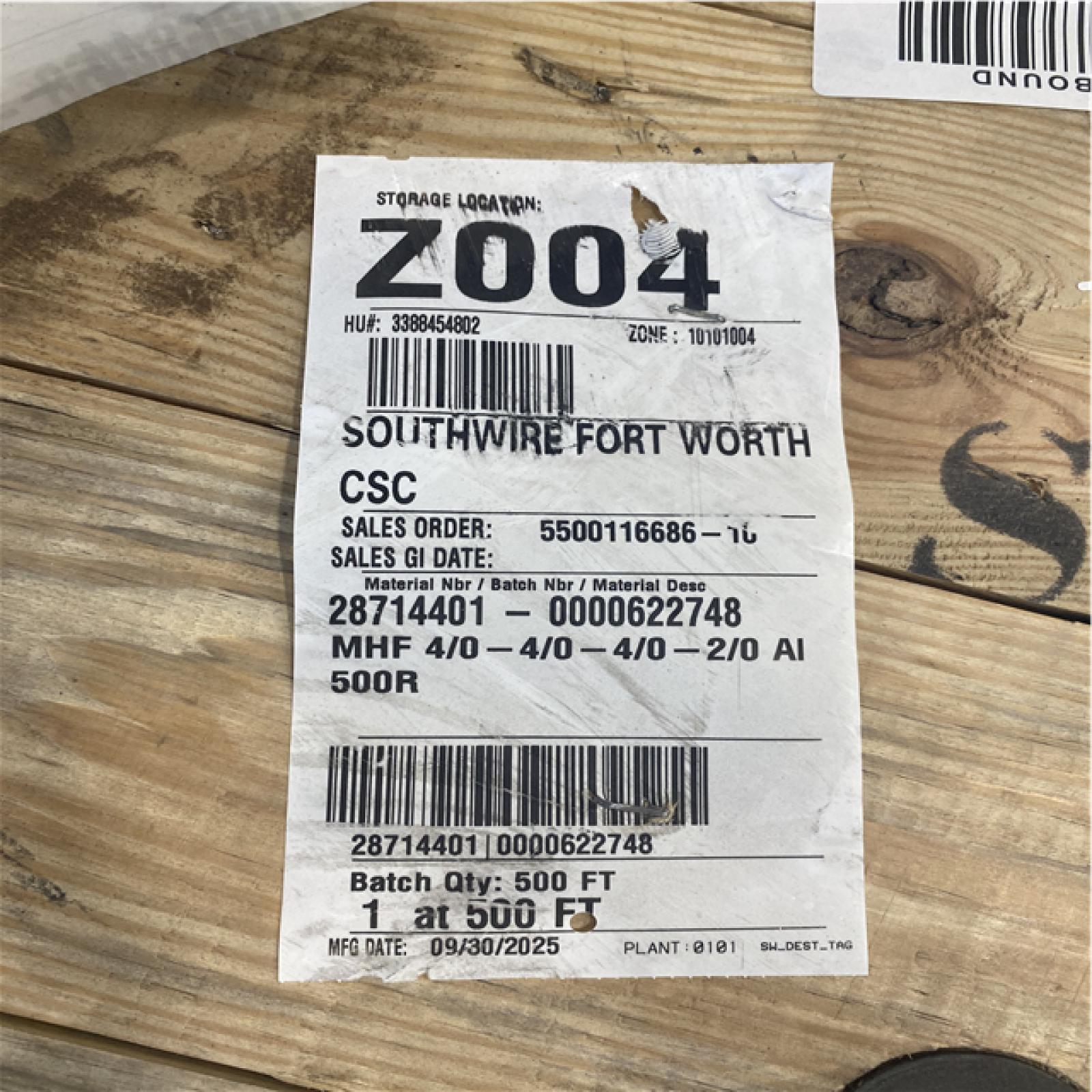 DALLAS LOCATION - SOUTHWIRE Compact Stranded 8000 Series 4/04/04/02/0X500 Service Entrance Cable  200 A  4-Conductor (500 FT)