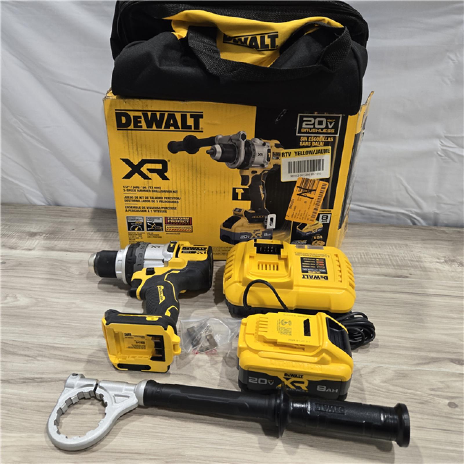 LIKE NEW! - DEWALT 20V XR Lithium-Ion Cordless Hammer Drill Kit with 8.0 Ah Battery, Charger and Kit Bag