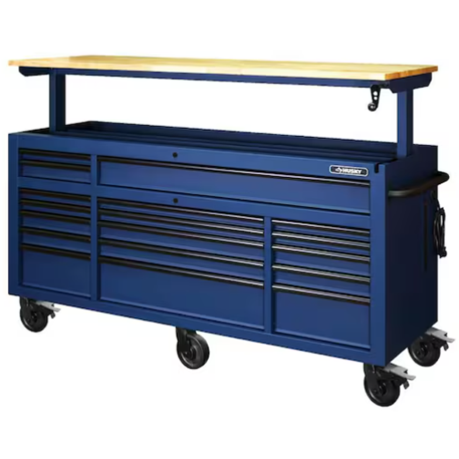 DALLAS LOCATION- AS-IS HUSKY 72 in. W x 24 in. D Heavy Duty 18-Drawer Adjustable Height Mobile Workbench (MATTE BLUE/WOODTOP)