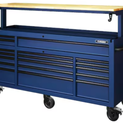DALLAS LOCATION- AS-IS HUSKY 72 in. W x 24 in. D Heavy Duty 18-Drawer Adjustable Height Mobile Workbench (MATTE BLUE/WOODTOP)