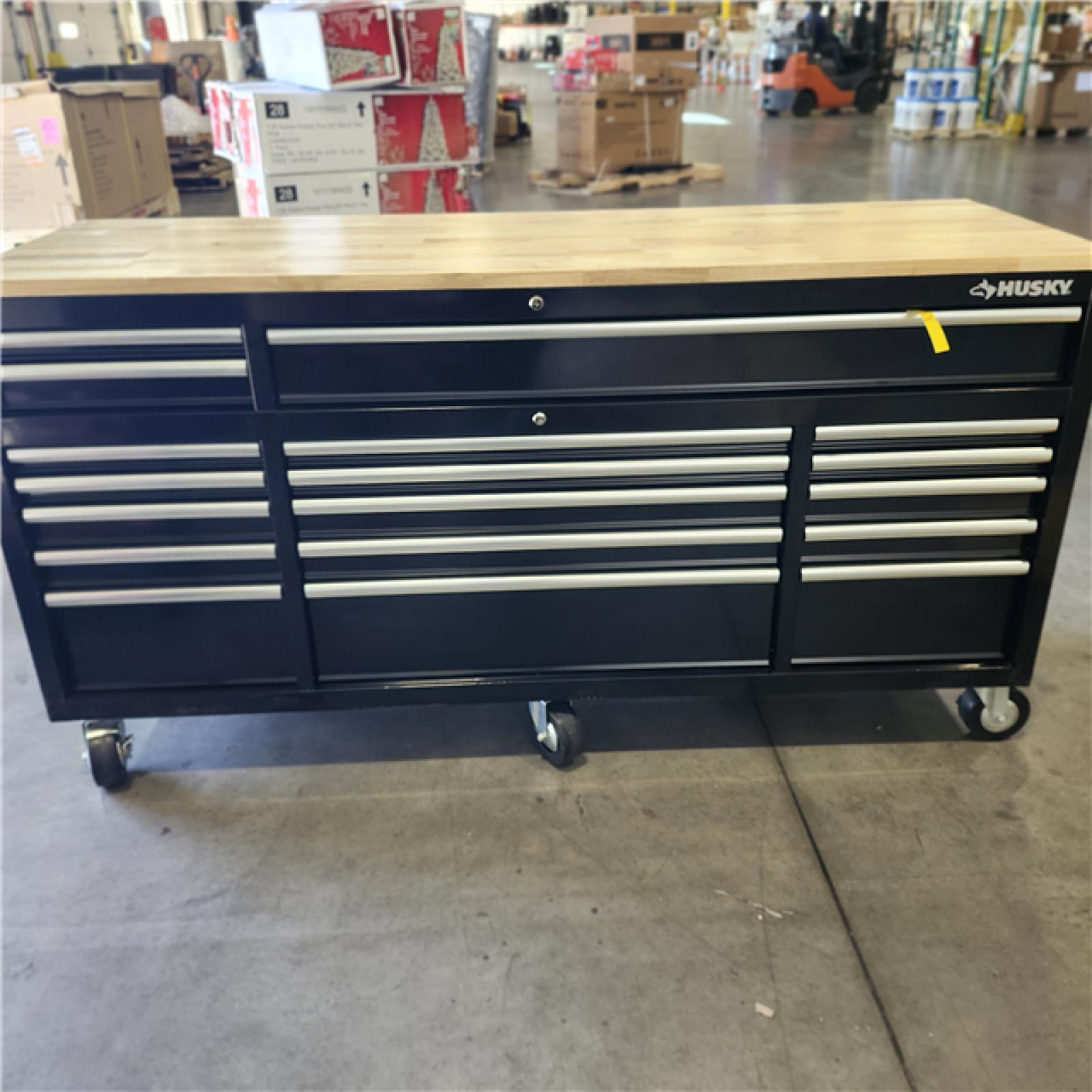 DALLAS LOCATION- Husky Tool Storage 72 in. W Standard Duty Gloss Black Mobile Workbench Tool Chest