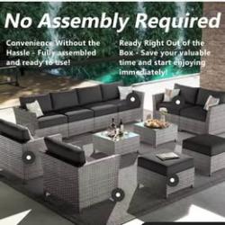 Jasmine Springtown-12-Piece Wicker Outdoor Sectional Set with Black Cushions-New in Box!!