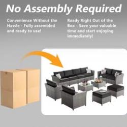 Jasmine Springtown-12-Piece Wicker Outdoor Sectional Set with Black Cushions-New in Box!!
