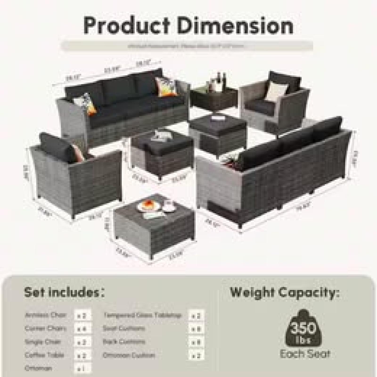 Jasmine Springtown-12-Piece Wicker Outdoor Sectional Set with Black Cushions-New in Box!!